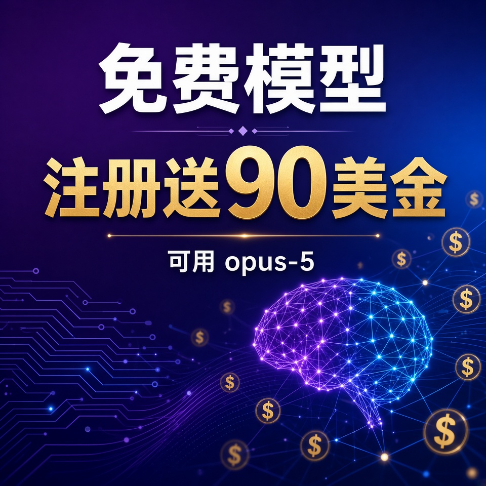 【免费模型】注册送90美金，可以使用opus-5
